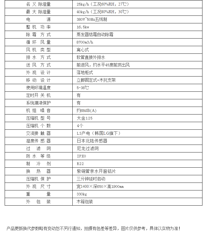 HJ-8960H食品廠倉庫除濕機參數表